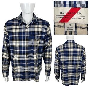 Best Made Co Mens XL Shirt Blue Plaid Flannel Button Up Soft Wool Blend EUC